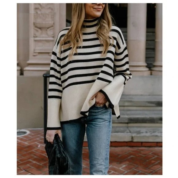 Toteme Sweaters - Totême Striped Wool Blend Turtleneck Jumper Small